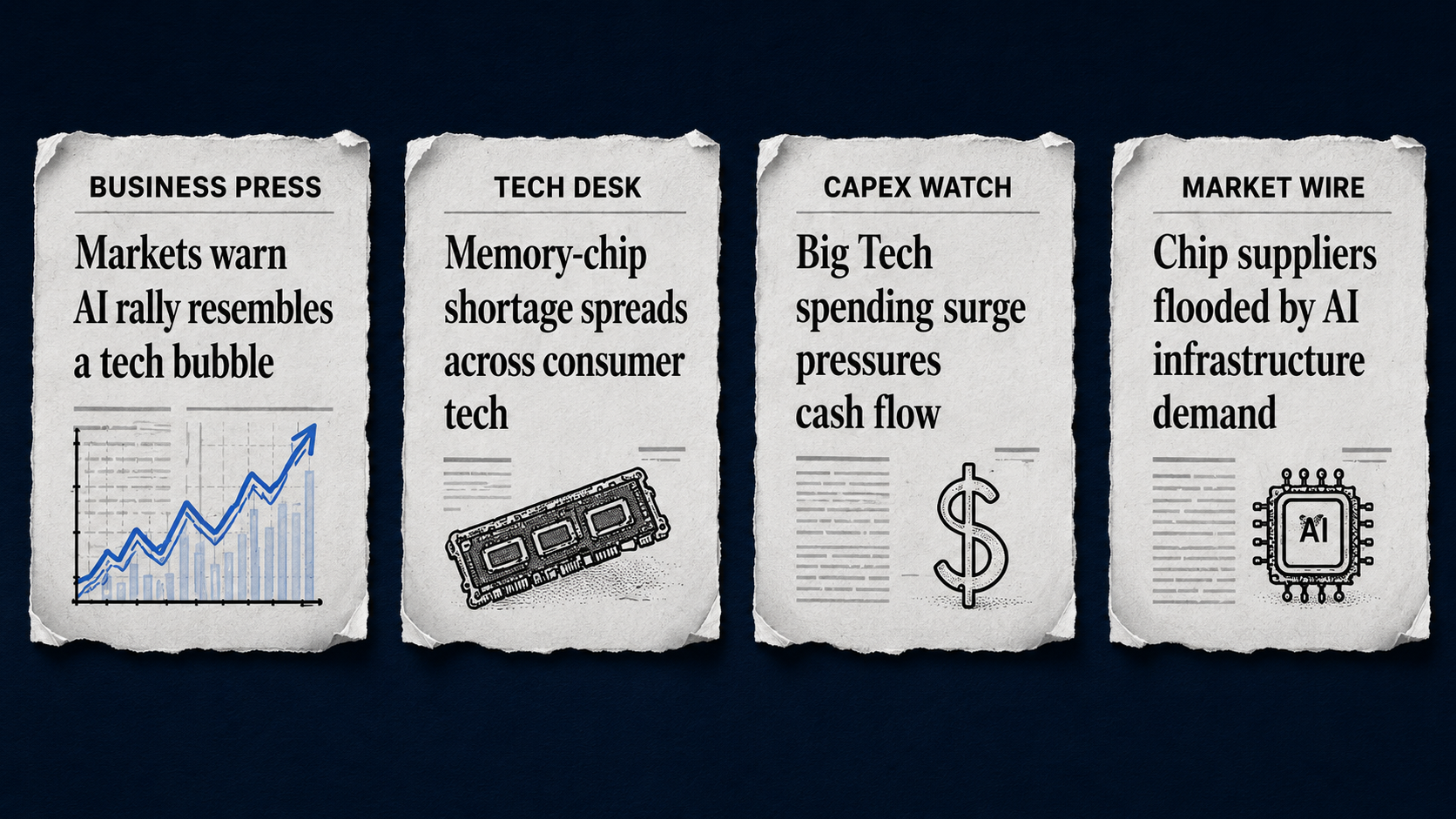 Newspaper clippings on the AI bubble